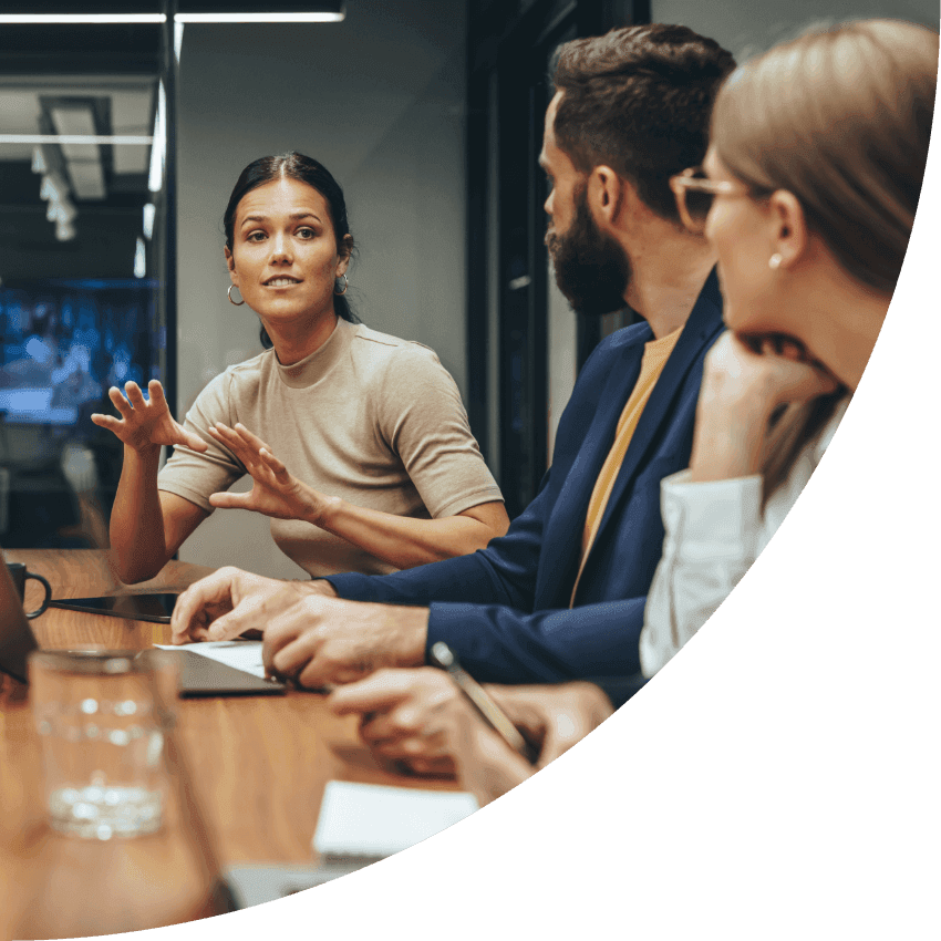 A team in discussion around a conference table